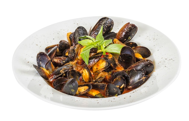 Close up on mussels on white background