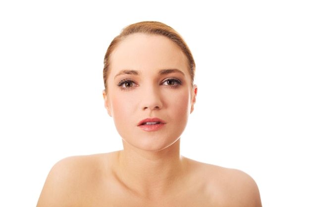 Photo close-up of naked woman against white background