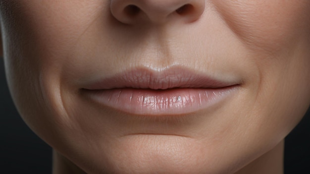 Photo close up of nasolabial folds around nose and mouth of a woman