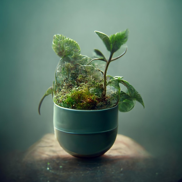 Close up of natural green small plant in the forest background