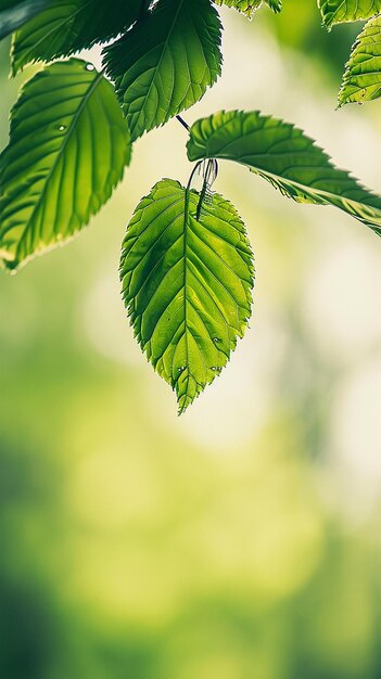 Close up of nature view green leaf on blurred