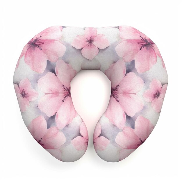 a close up of a neck pillow with a pink flower pattern generative ai