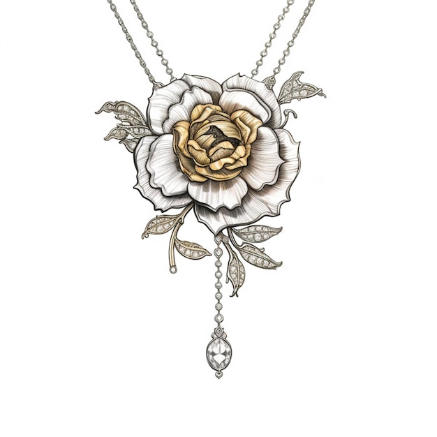 a close up of a necklace with a rose on it generativ ai