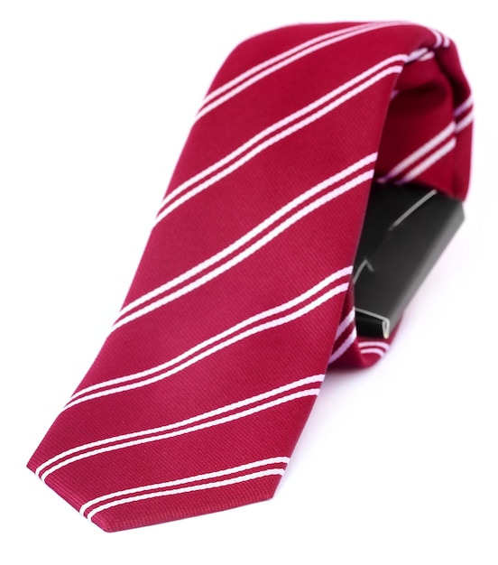 Photo close up of a necktie over white background