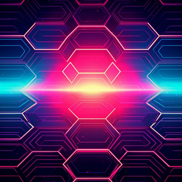 a close up of a neon background with hexagons and a light generative ai