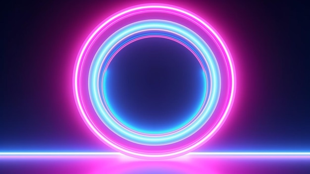 A close up of a neon circle with a reflection on a black surface generative ai