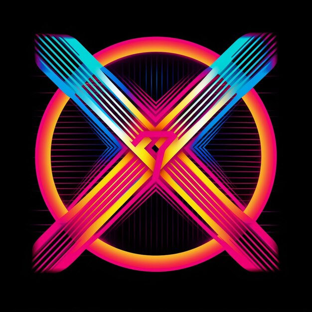 a close up of a neon colored x logo on a black background generative ai