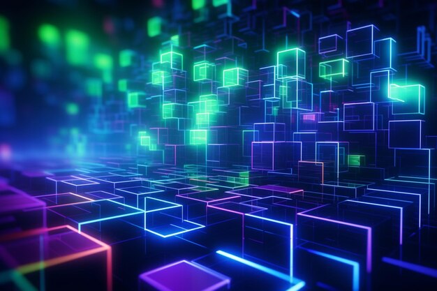 A close up of a neon cube background with many different colors generative ai