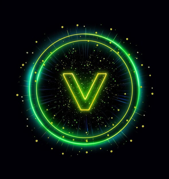 Foto a close up of a neon green v in a circle generative ai