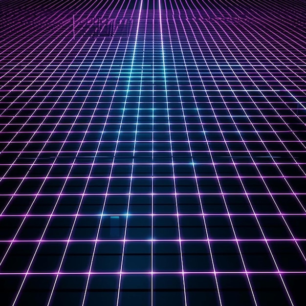 Photo a close up of a neon grid with a blue and purple background generative ai