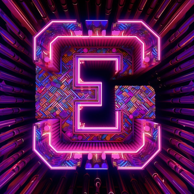 A close up of a neon letter e in a dark room generative ai