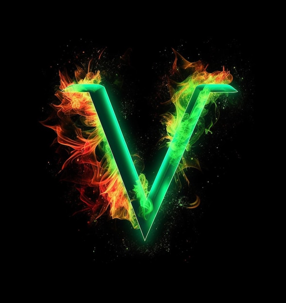 A close up of a neon letter v on a black background generative ai