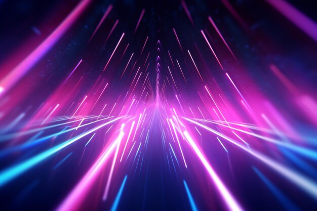 A close up of a neon light tunnel with a dark background generative ai