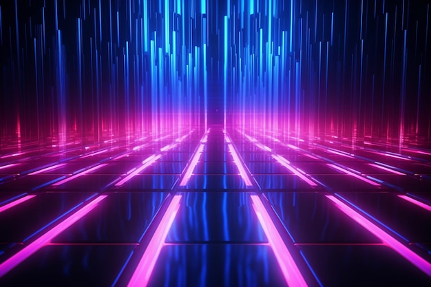 A close up of a neon lit room with a black background generative ai