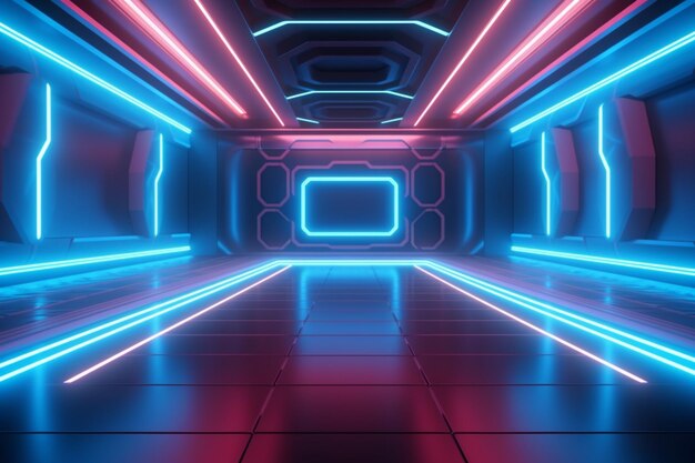 a close up of a neon lit room with a black floor generative ai
