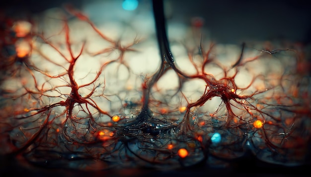 Close up neural neuron nerve ipulse connection brain mind concept macro