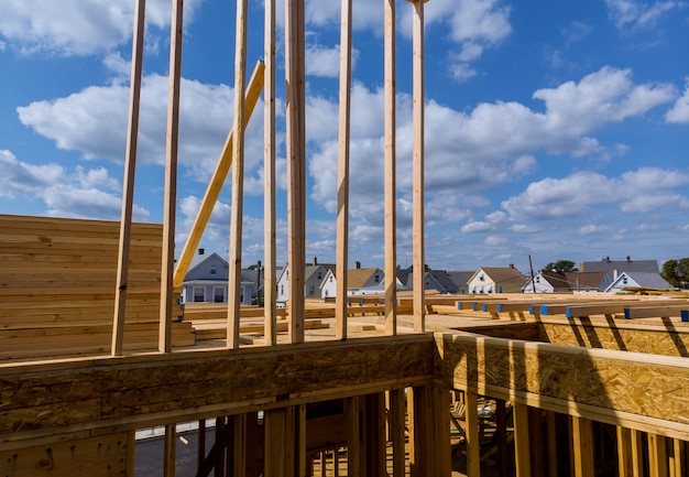 Close-up new stick built home under construction 