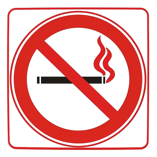 Foto un primo piano di un cartello proibito di fumare su uno sfondo bianco