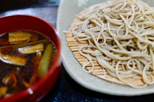 Close-up of noodles in bowl on table