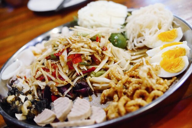 Close-up of noodles in bowl