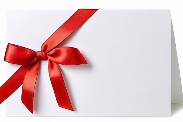 close up of a note card with ribbon bow on white background