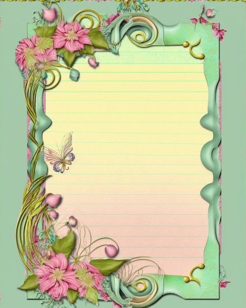 Foto un primo piano di un foglio di carta per appunti con un bordo floreale ai