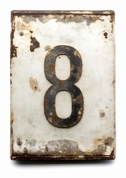 Photo a close up of a number eight on a metal plate generative ai