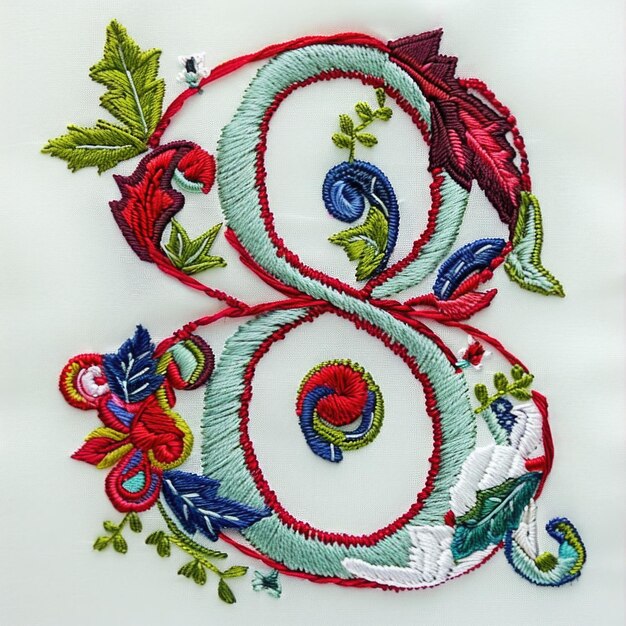 Photo a close up of number embroidery design on a white surface