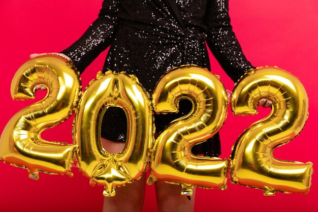 Close-up of the numbers 2022 on a red background