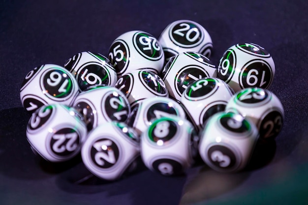 Photo close-up of numbers on lottery balls