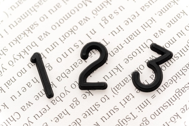 Photo close-up of numbers over text on paper