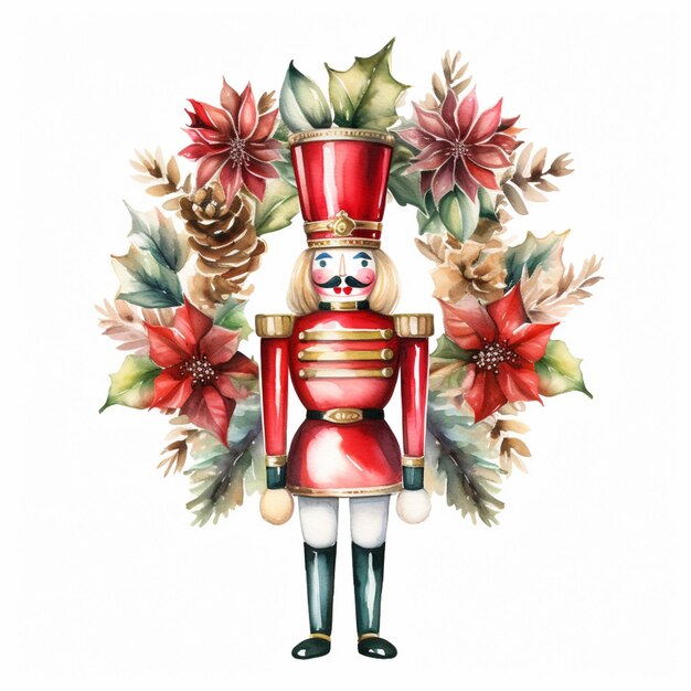 a close up of a nutcracker with a wreath of flowers generative ai