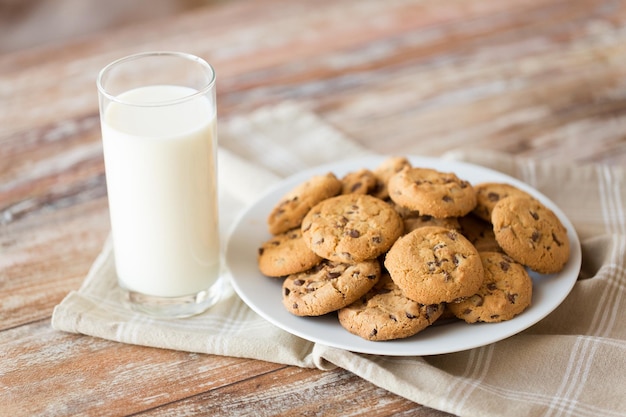 close up of oatmeal cookies and glass of milk