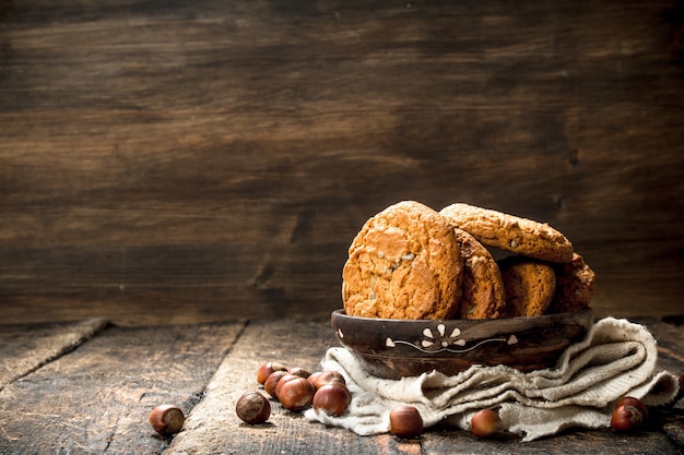 Close up on oatmeal cookies with nuts