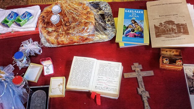 Close-up of objects on table