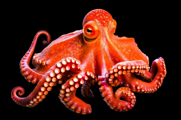 Close up of octopus on black background with black background Generative AI