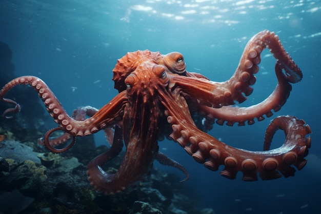 Подводное плавание осьминога, созданное с помощью технологий
