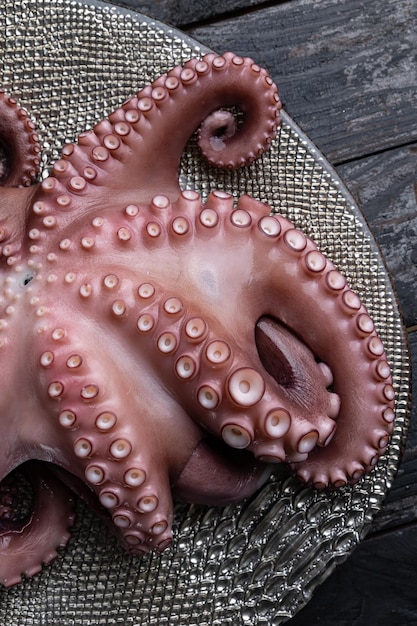 A close up of an octopus on a tray