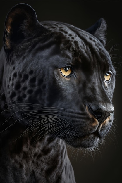 Фото Крупный план лица черного леопарда, генеративный ай