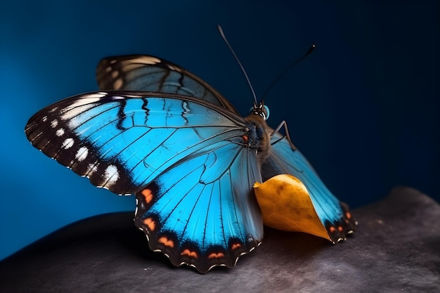 Фото Крупный план бабочки на синем фоне