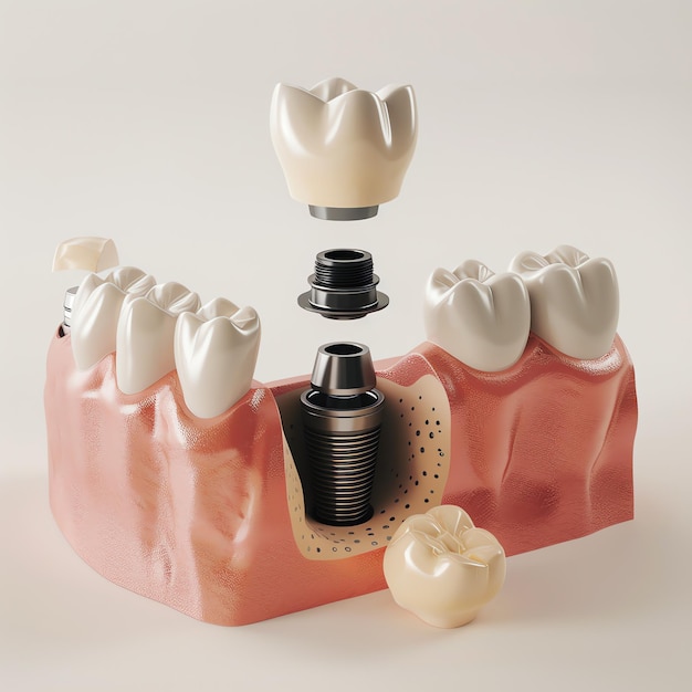 Фото Близкий взгляд на зубный имплантат или здоровые зубы человека хирургия белой эмали и зубных имплантатов