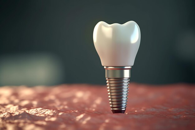 写真 歯科用歯のインプラントまたは健康な人間の歯の接写白いエナメル質と歯科用インプラントの手術