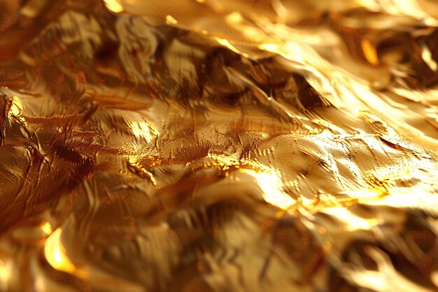 Фото Близкий взгляд на золотую фольгу, которая блестящая и блестячая золотая скрученная золотая текстура блестящая золотая фольга текстура
