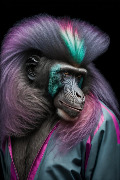 Фото Крупный план обезьяны с разноцветными волосами