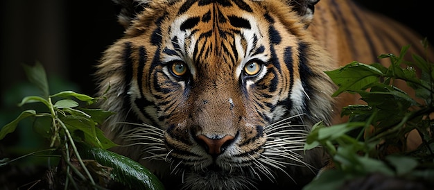 Фото Близкий взгляд на суматранского тигра panthera tigris altaica