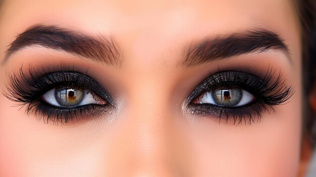 Фото Близкий взгляд на женщину с коричневыми глазами и макияжем для дымящихся глаз