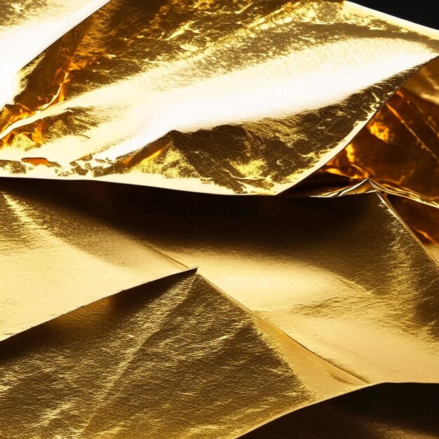 Фото Близкий взгляд на пустую темно-золотую скрученную и складчатую бумагу