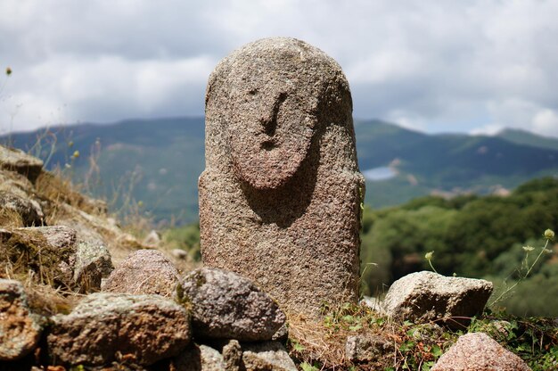 写真 墓地と山のクローズアップ