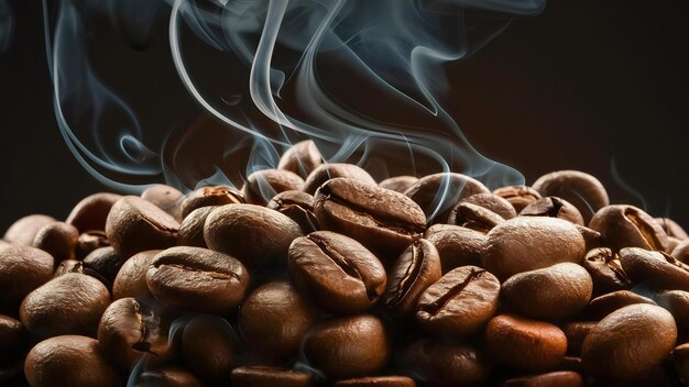 写真 コーヒー豆と煙のクローズアップ