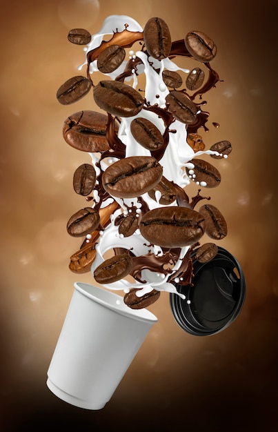Фото Заделывают кофейной чашки и всплеск кофе в зернах